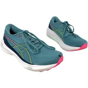 Women's sz 10.5 ASICS Gel Kayano 30 Gris Blue Lime Green Running Shoes Sneakers